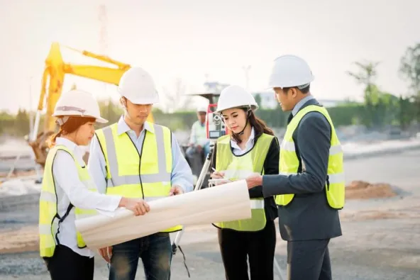 Construction site with engineers